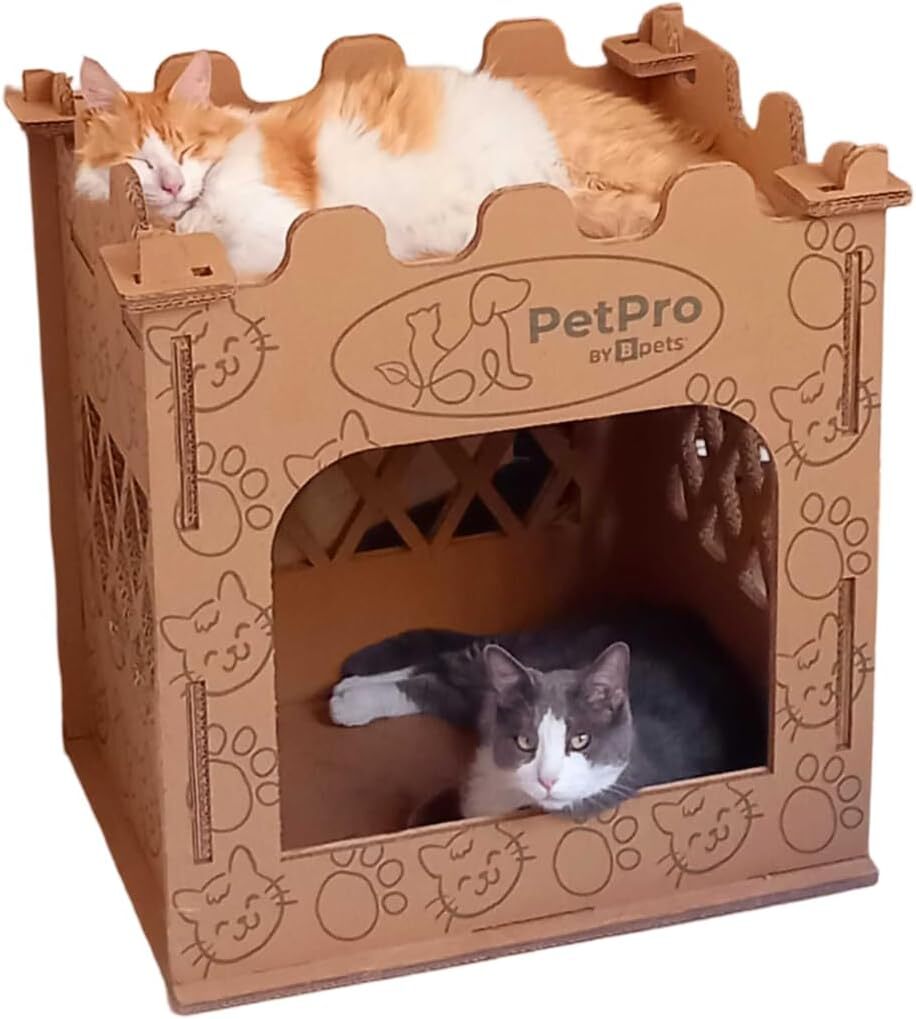 Bpets Royal Retreat: Castle Cat Litter House, Premium Corrugated Cardboard, Double-Layer Scratcher, Disposable Scoop (Eco-Friendly Cat House, Litter Box, Cardboard Cat Scratcher)