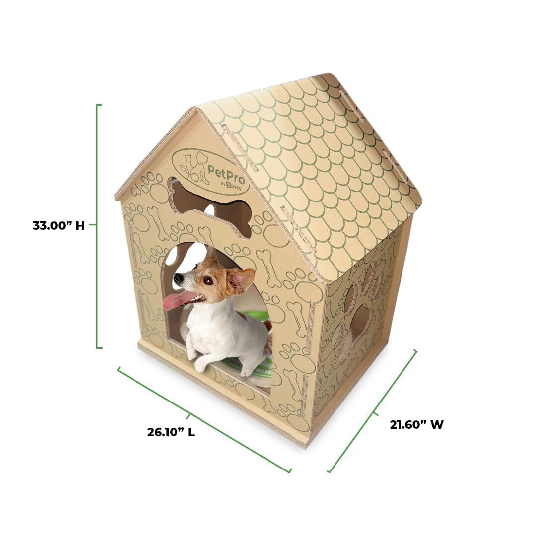 B Pet Eco-Friendly Cardboard Dog House! Indoor, Modern Crate Alt., Sustainable Shelter. Small/Med Dogs. Easy Assembly