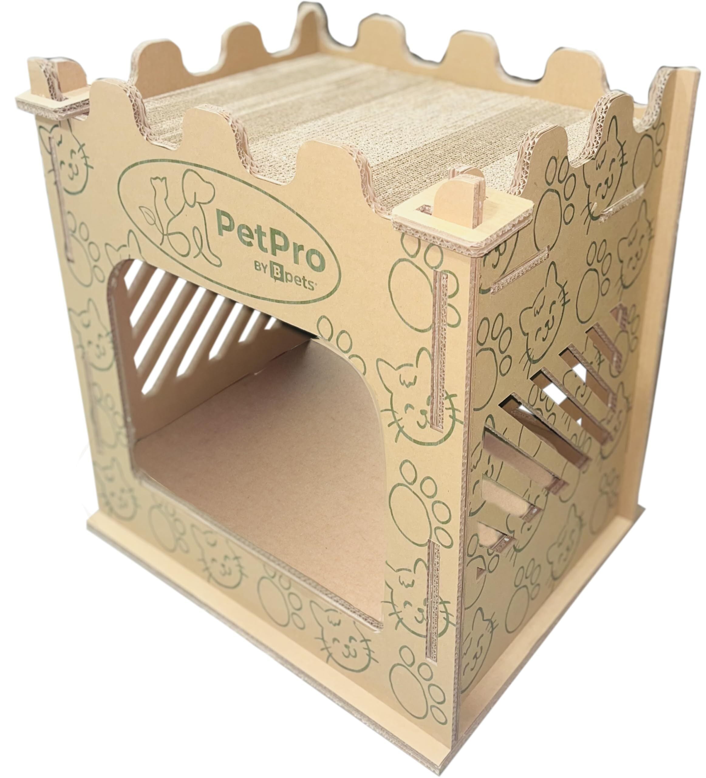 Bpets Royal Retreat: Castle Cat Litter House, Premium Corrugated Cardboard, Double-Layer Scratcher, Disposable Scoop (Eco-Friendly Cat House, Litter Box, Cardboard Cat Scratcher)