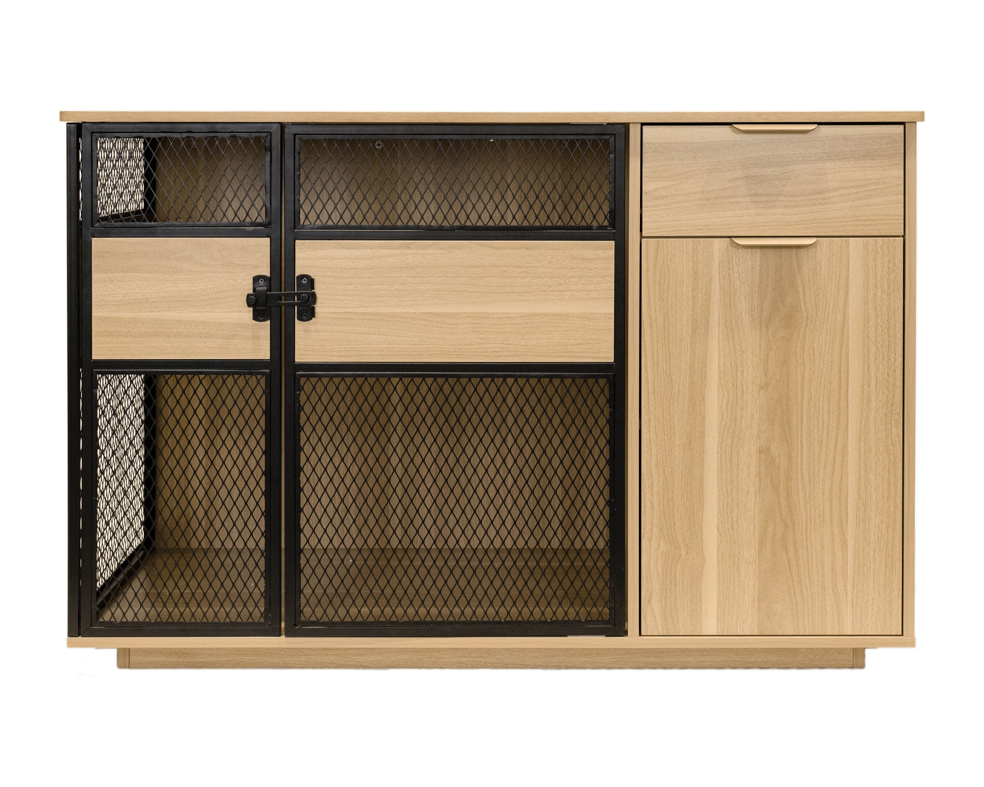 Lucky Kennels Clover Console Crate Stylish pet Furniture with Sleek Black Metal gate, enhances Airflow and Visibility, Elegant Upgrade for Living Spaces