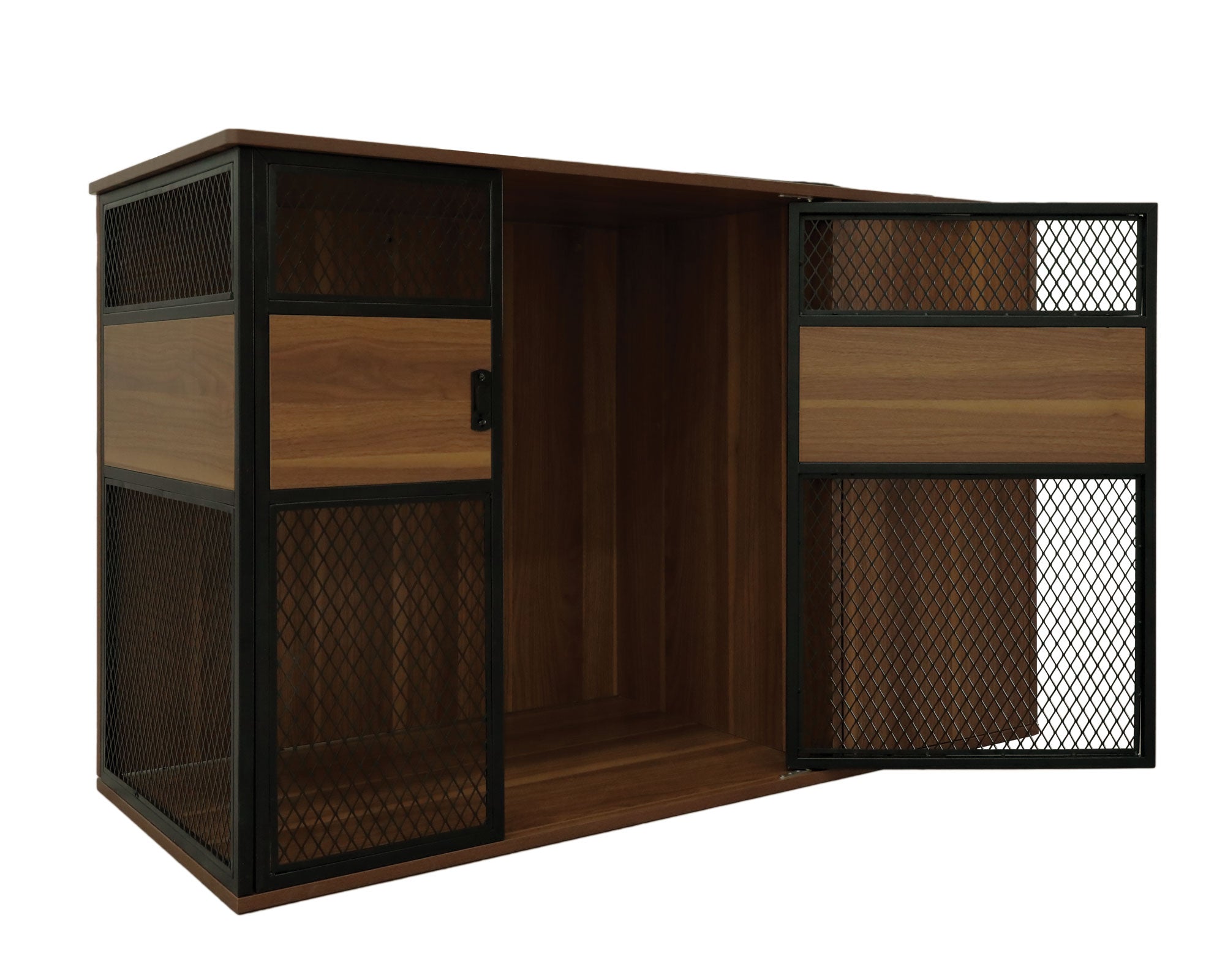 Lucky Kennels Clover Console Crate Stylish pet Furniture with Sleek Black Metal gate, enhances Airflow and Visibility, Elegant Upgrade for Living Spaces