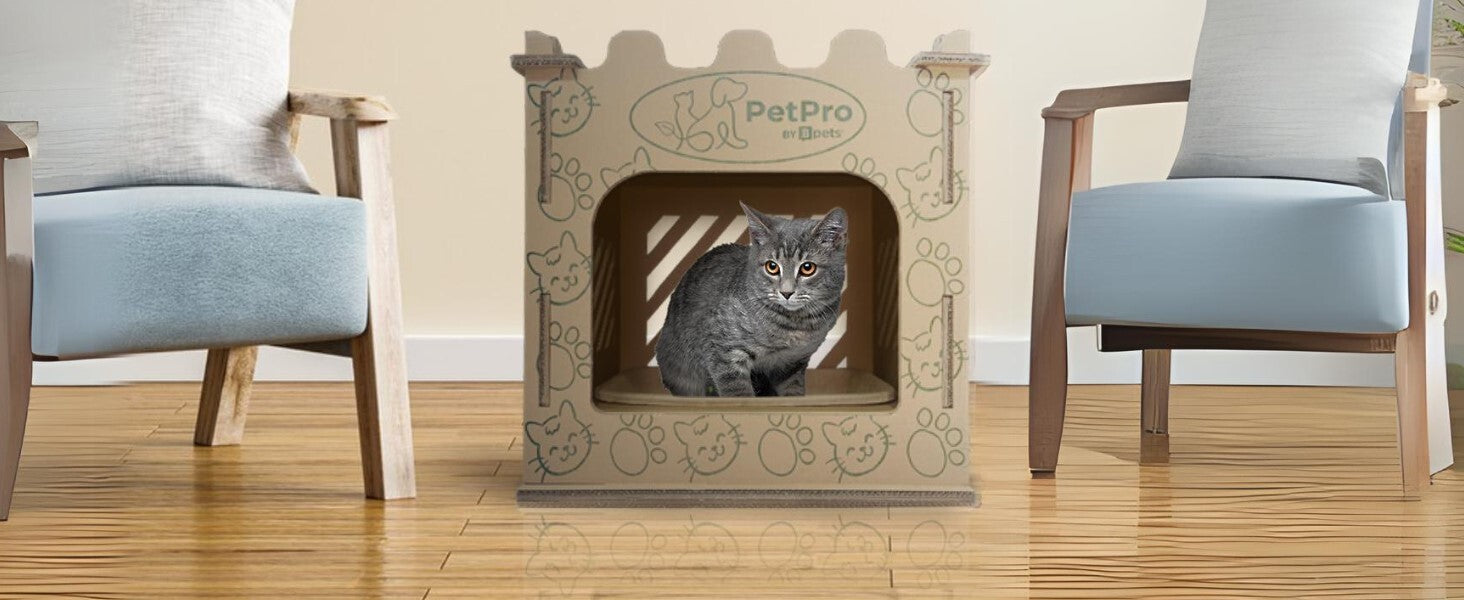 Bpets Royal Retreat: Castle Cat Litter House, Premium Corrugated Cardboard, Double-Layer Scratcher, Disposable Scoop (Eco-Friendly Cat House, Litter Box, Cardboard Cat Scratcher)