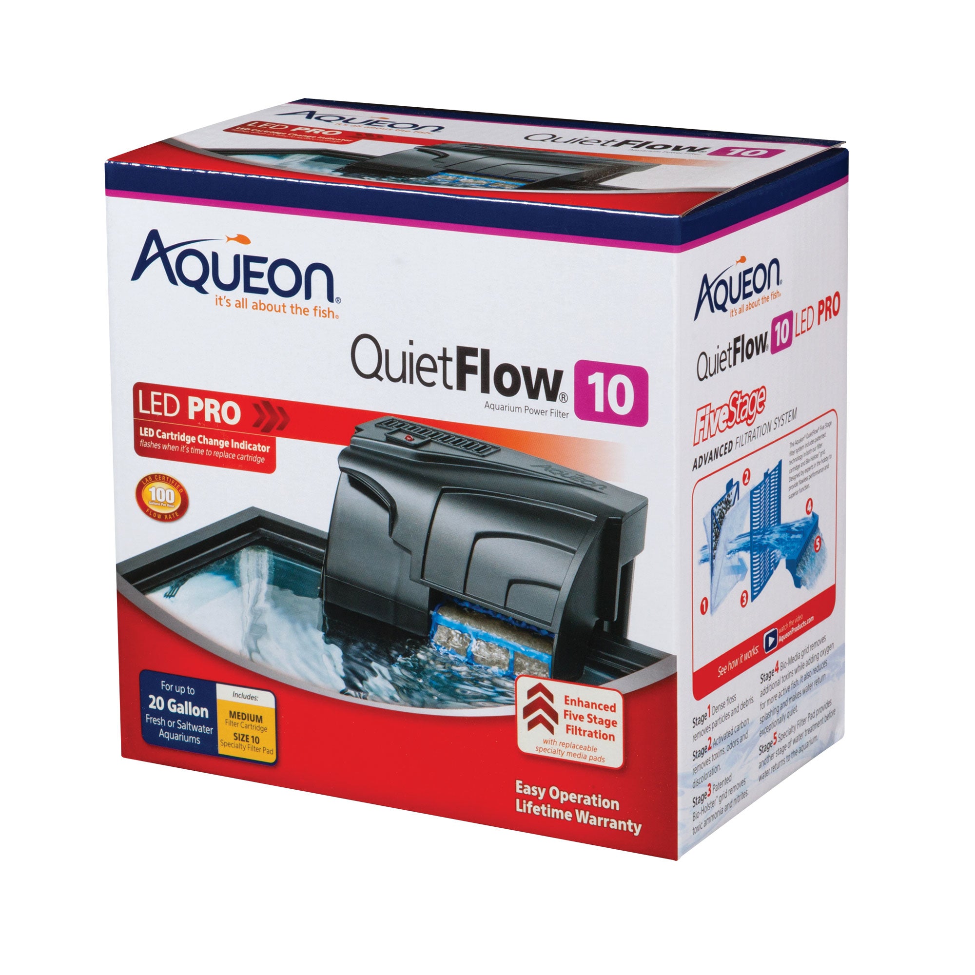 Aqueon QuietFlow LED PRO Aquarium Power Filters Size 10 Black 6.4″ x 3.8″ x 6.3″