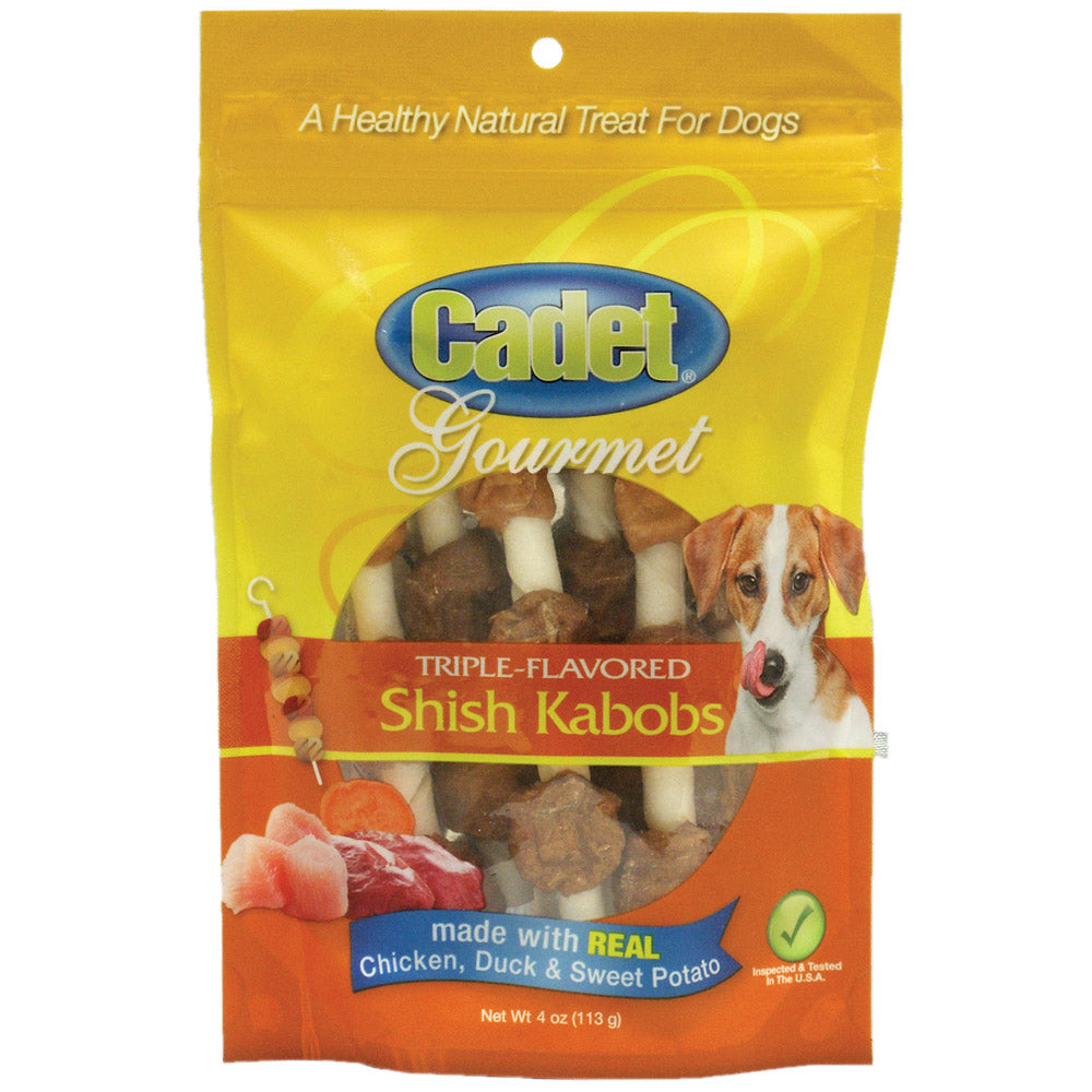 Cadet Gourmet Rawhide Shish Kabob Triple Flavor Treats Chicken, Duck and Sweet Potato