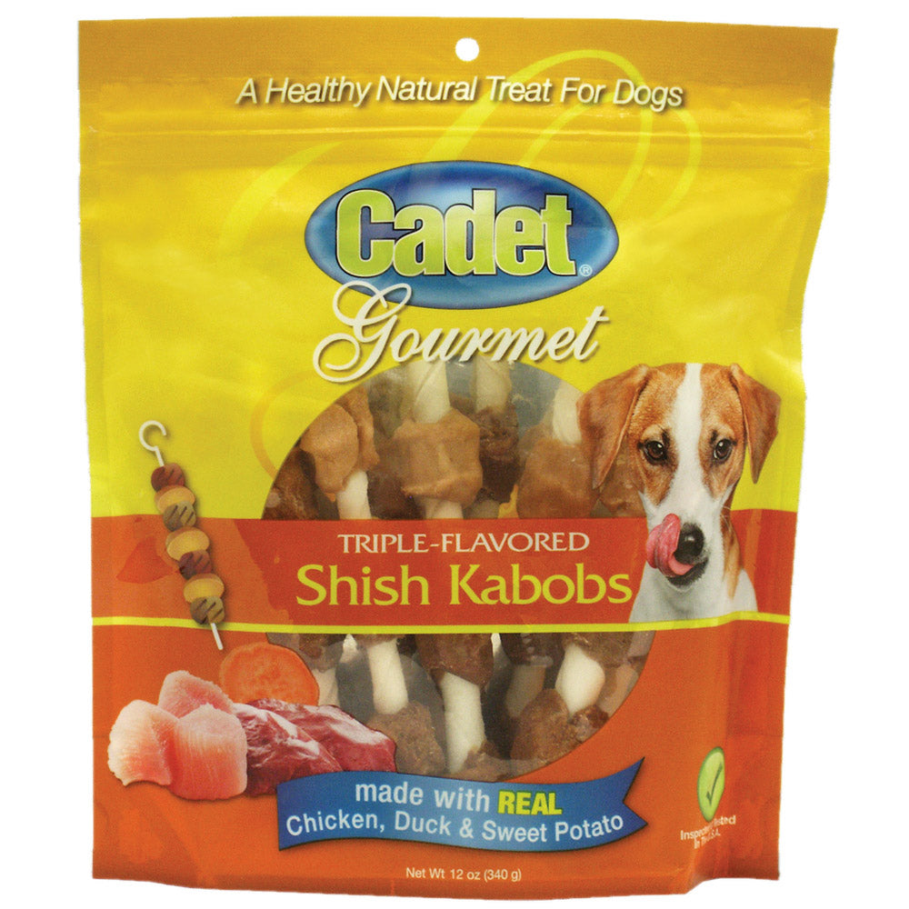 Cadet Gourmet Rawhide Shish Kabob Triple Flavor Treats Chicken, Duck and Sweet Potato