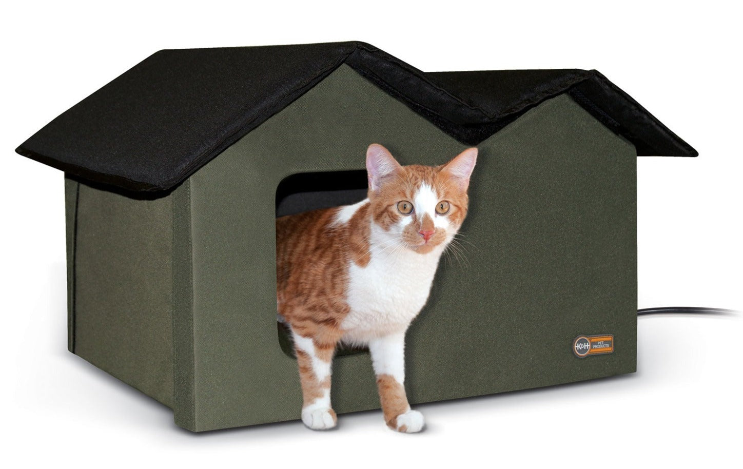 K&H Pet Products Heated Outdoor Kitty House Extra Wide Olive / Black 21.5″ x 26.5″ x 15.5″ – KH3973