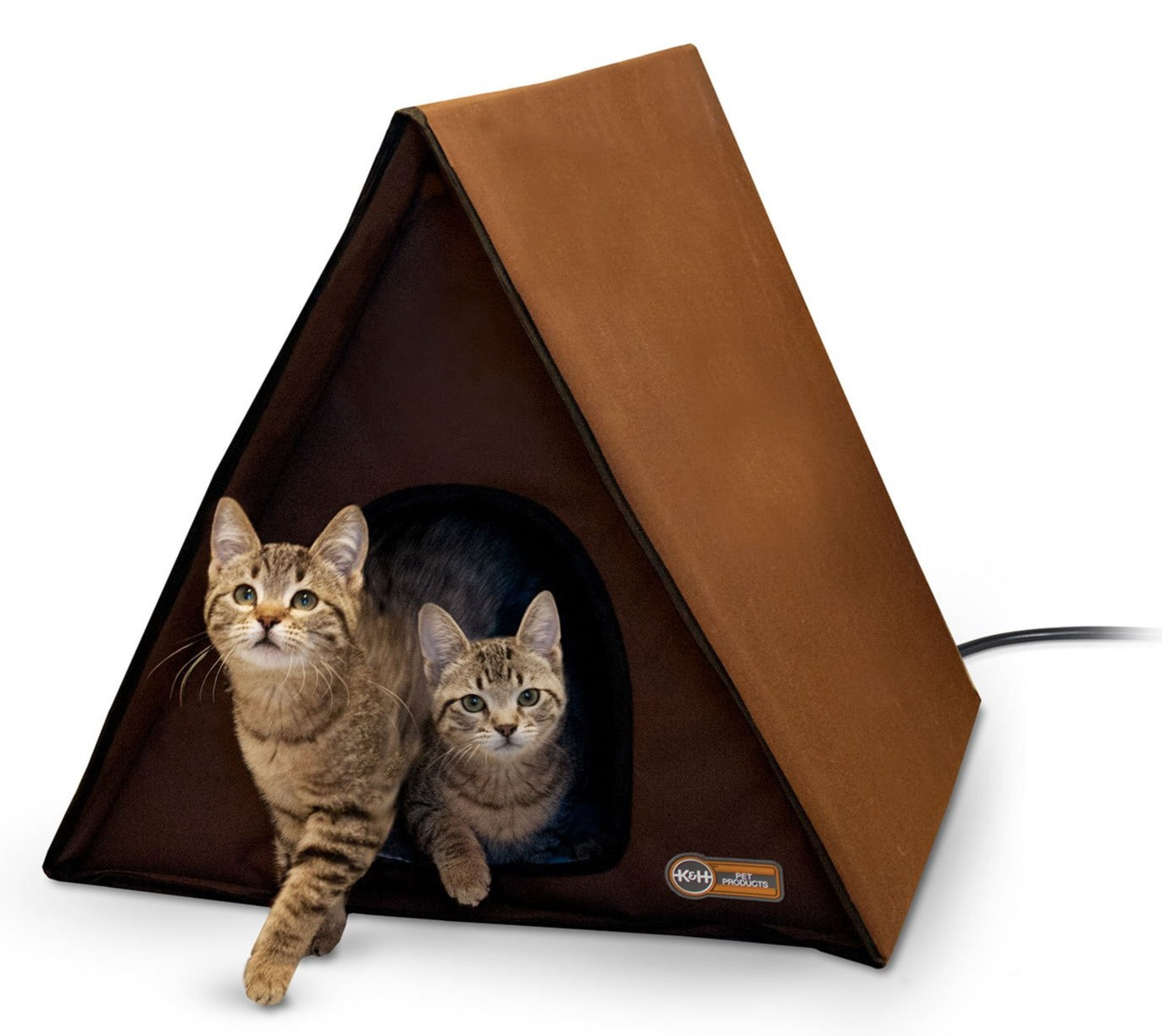 K&H Pet Products Outdoor Heated Multiple Kitty A-Frame Chocolate 35″ x 20.5″ x 20″ – KH3992