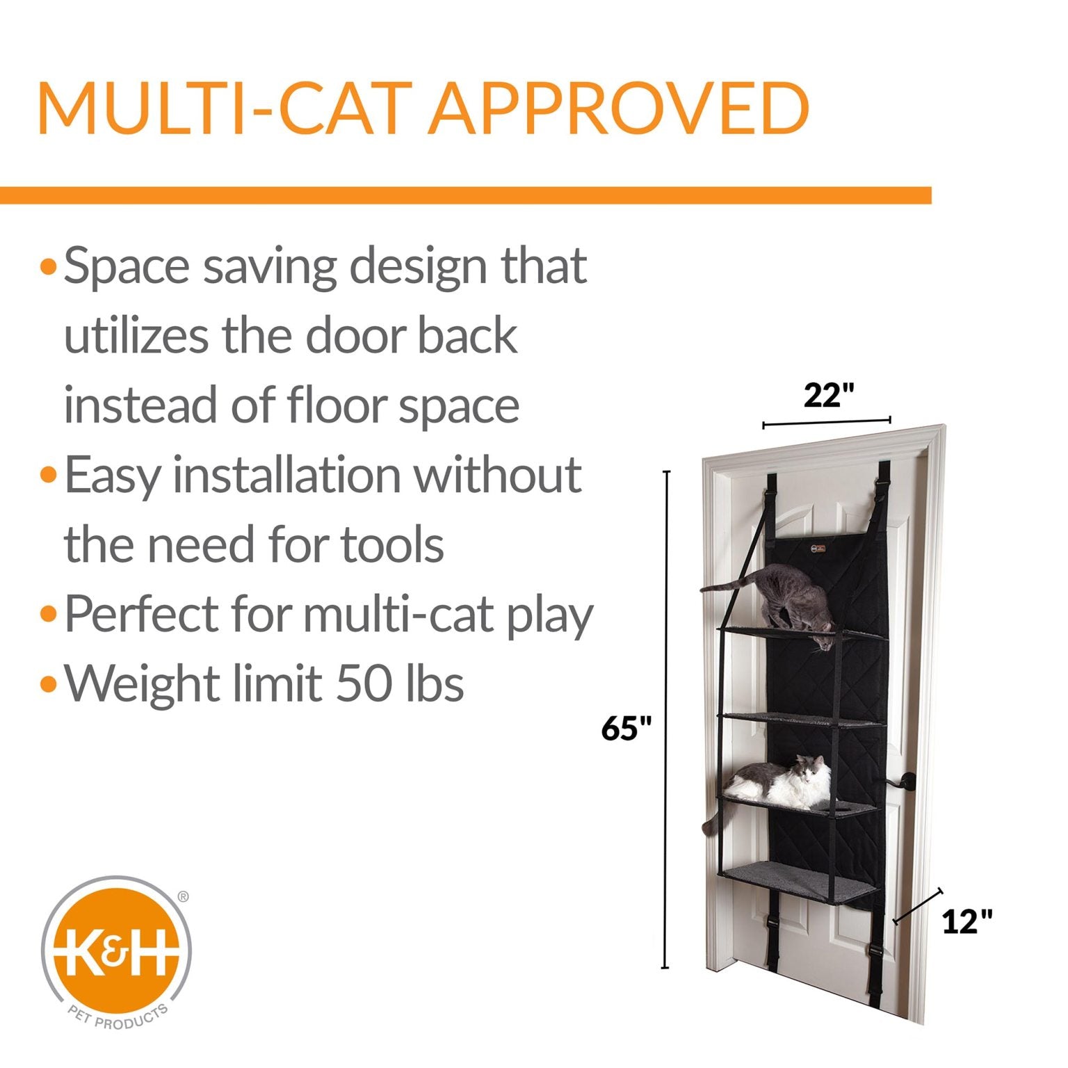 K&H Pet Products Hangin’ Cat Tree 4 Story Gray 12″ x 22″ x 65″ – KH4926