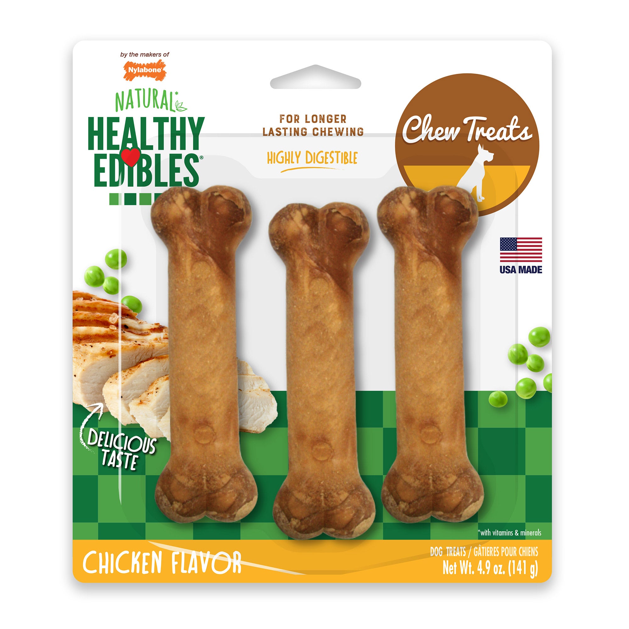 Nylabone Healthy Edibles Longer Lasting Chicken Treats Regular 3 count