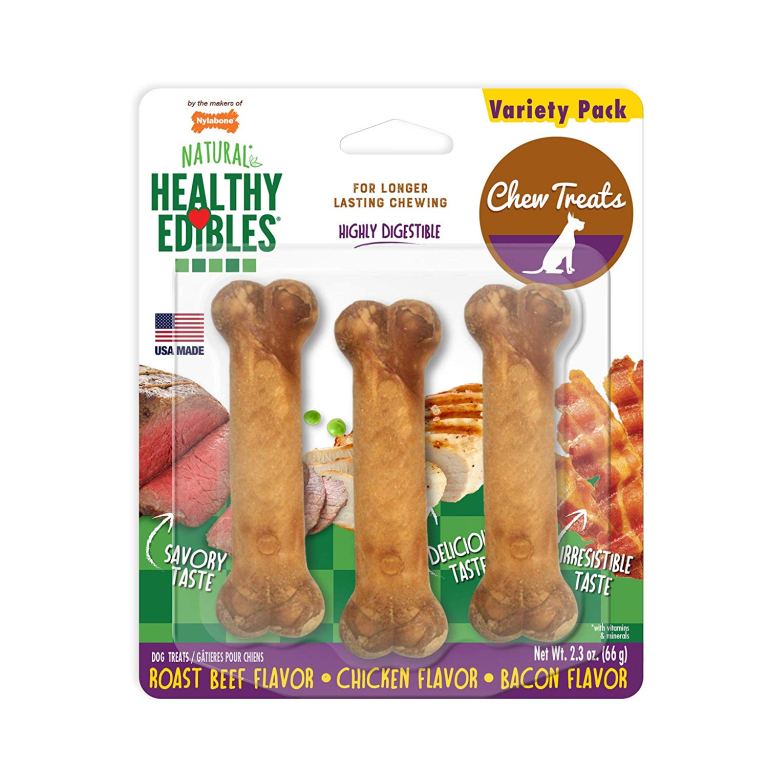 Nylabone Healthy Edibles Longer Lasting Roast Beef, Chicken and Bacon Treats