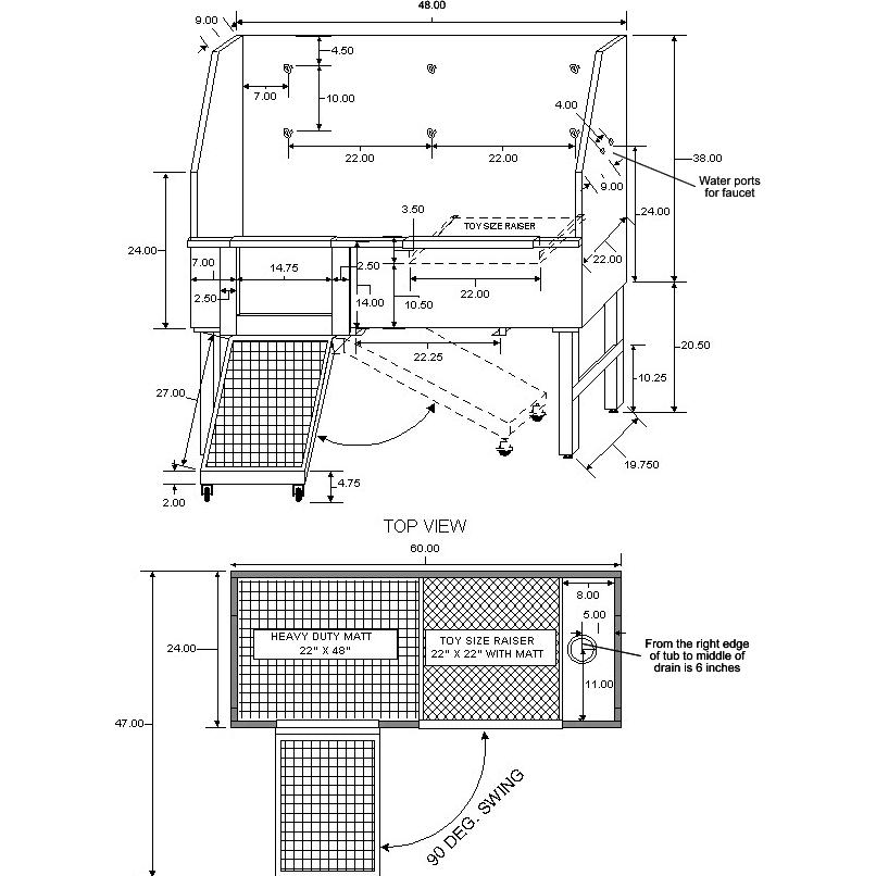 Edemco 48" Elite Powder Coated Steel Dog Grooming Bath Tub