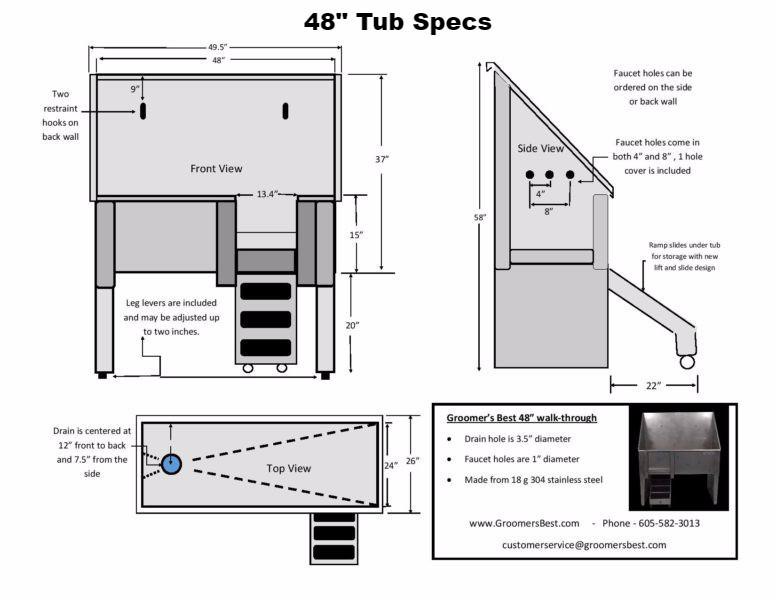 Groomer's Best Stainless Steel Walk-Through Grooming Bath Tub