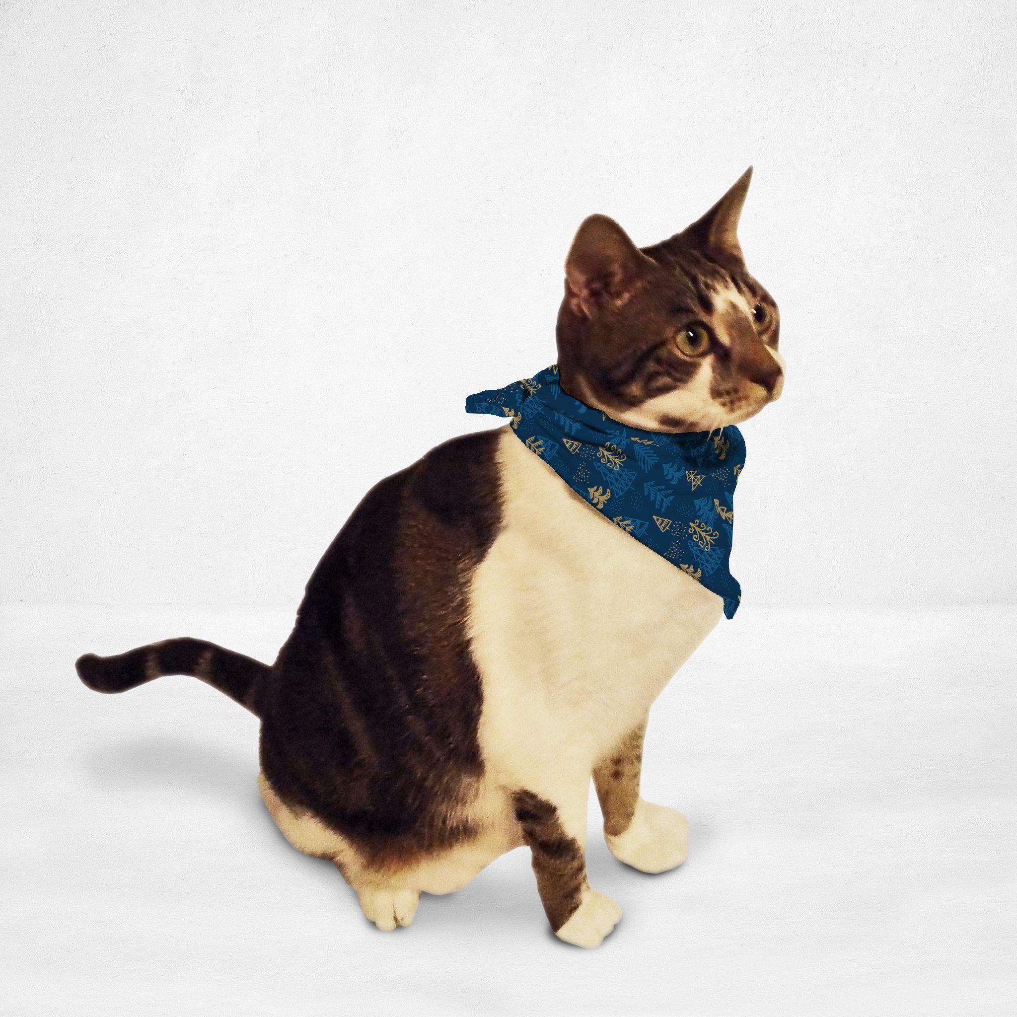 Blue Gold Christmas Tree Cat & Dog Bandana