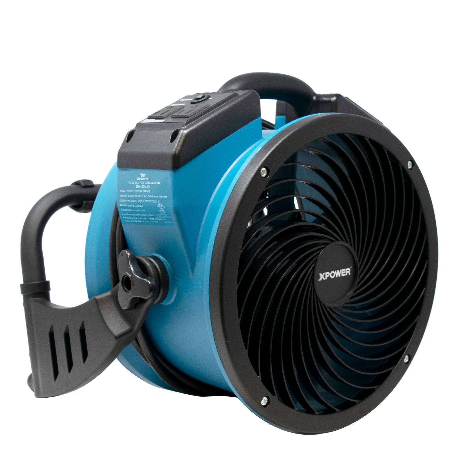 XPOWER FC-250AD Pro 13” Brushless DC Motor Air Circulator Utility Fan with Power Outlets